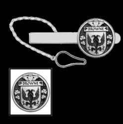 Browne Irish Coat Of Arms Claddagh Round Sterling Silver Button Loop Tie Bar