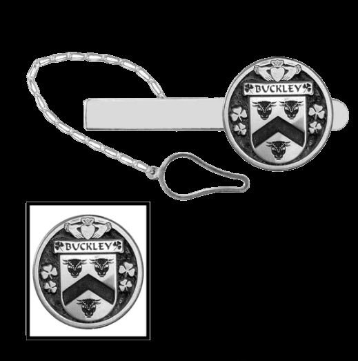 Image 0 of Buckley Irish Coat Of Arms Claddagh Round Sterling Silver Button Loop Tie Bar