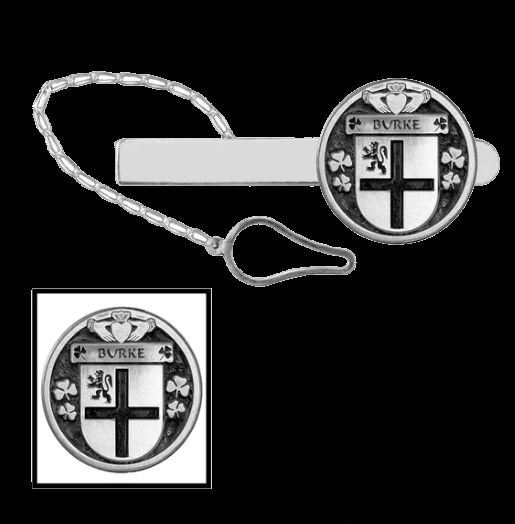 Image 0 of Burke Irish Coat Of Arms Claddagh Round Sterling Silver Button Loop Tie Bar