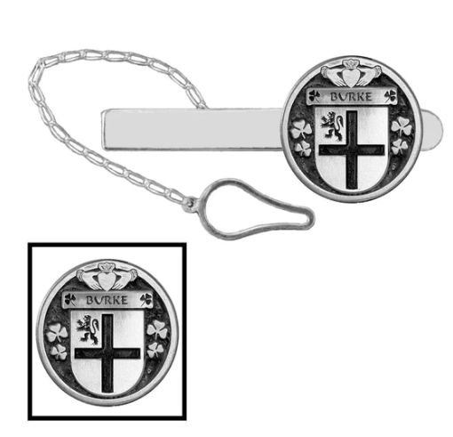 Image 1 of Burke Irish Coat Of Arms Claddagh Round Sterling Silver Button Loop Tie Bar