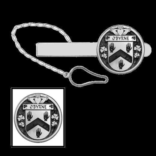 Image 0 of OByrne Irish Coat Of Arms Claddagh Round Sterling Silver Button Loop Tie Bar