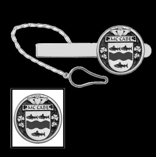 Image 0 of McCabe Irish Coat Of Arms Claddagh Round Sterling Silver Button Loop Tie Bar