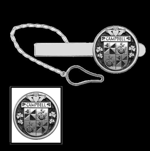 Image 0 of Campbell Irish Coat Of Arms Claddagh Round Sterling Silver Button Loop Tie Bar