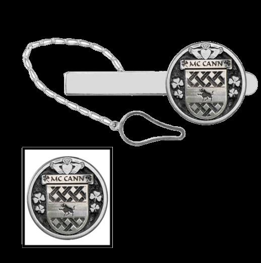 Image 0 of McCann Irish Coat Of Arms Claddagh Round Sterling Silver Button Loop Tie Bar