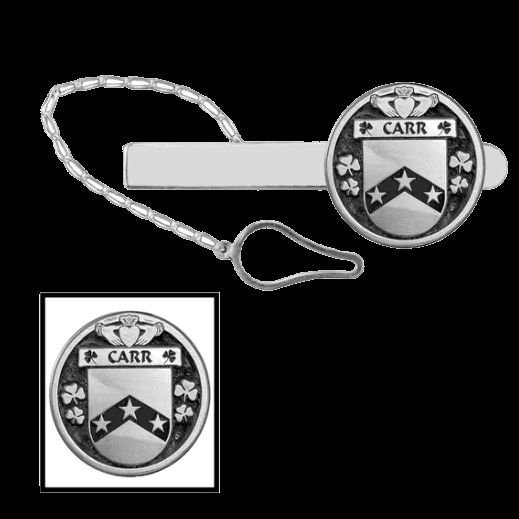 Image 0 of Carr Irish Coat Of Arms Claddagh Round Sterling Silver Button Loop Tie Bar