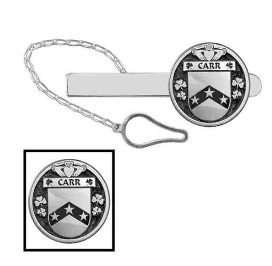 Image 1 of Carr Irish Coat Of Arms Claddagh Round Sterling Silver Button Loop Tie Bar
