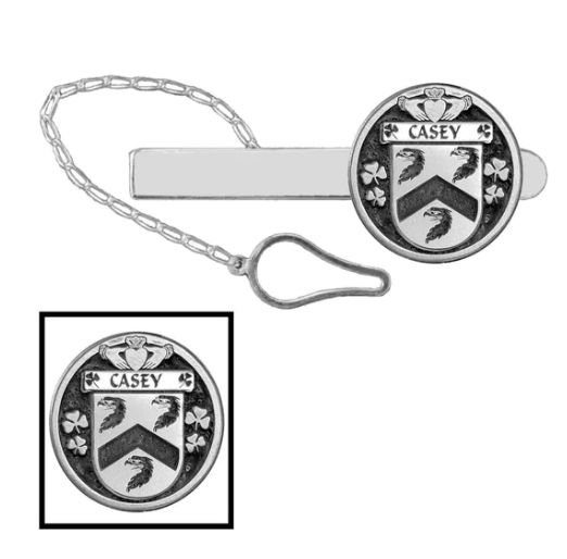 Image 1 of Casey Irish Coat Of Arms Claddagh Round Sterling Silver Button Loop Tie Bar