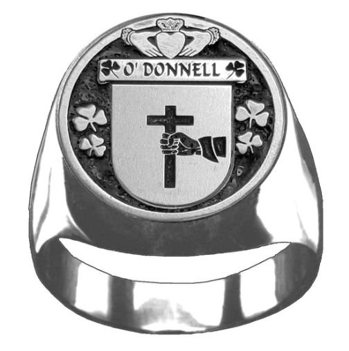 Image 1 of ODonnell Irish Coat Of Arms Family Crest Mens Sterling Silver Ring