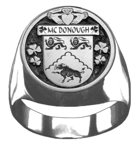 Image 1 of McDonough Irish Coat Of Arms Family Crest Mens Sterling Silver Ring