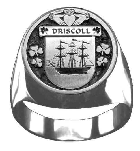 Image 1 of Driscoll Irish Coat Of Arms Family Crest Mens Sterling Silver Ring