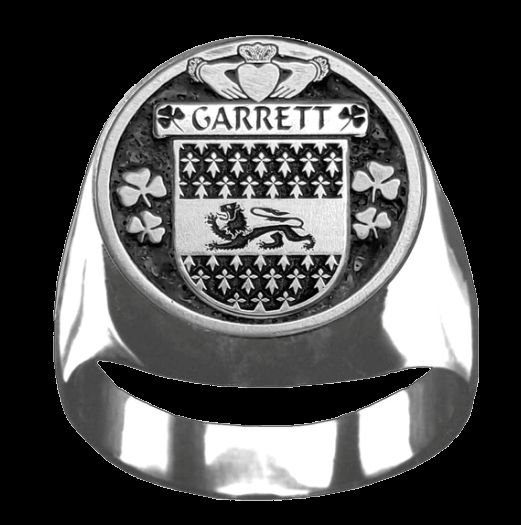 Image 0 of Garrett Irish Coat Of Arms Family Crest Mens Sterling Silver Ring