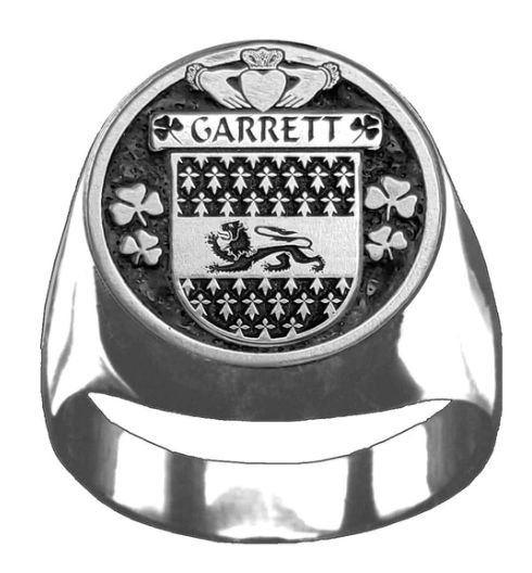 Image 1 of Garrett Irish Coat Of Arms Family Crest Mens Sterling Silver Ring