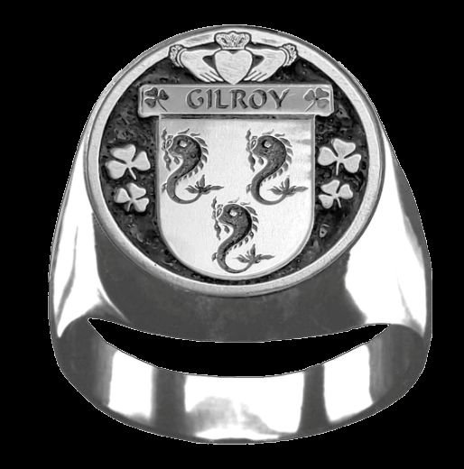Image 0 of Gilroy Irish Coat Of Arms Family Crest Mens Sterling Silver Ring