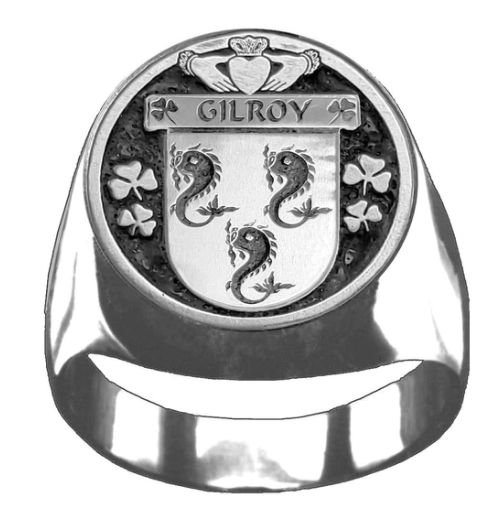Image 1 of Gilroy Irish Coat Of Arms Family Crest Mens Sterling Silver Ring