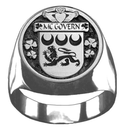 Image 1 of McGovern Irish Coat Of Arms Family Crest Mens Sterling Silver Ring