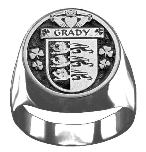 Image 1 of Grady Irish Coat Of Arms Family Crest Mens Sterling Silver Ring