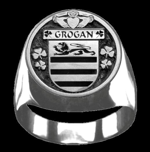Image 0 of Grogan Irish Coat Of Arms Family Crest Mens Sterling Silver Ring
