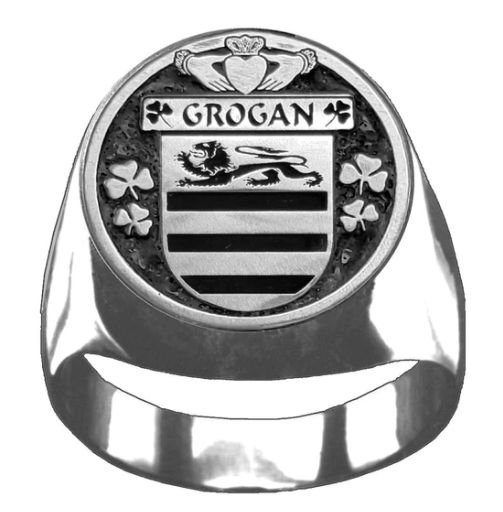 Image 1 of Grogan Irish Coat Of Arms Family Crest Mens Sterling Silver Ring