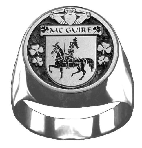 Image 1 of McGuire Irish Coat Of Arms Family Crest Mens Sterling Silver Ring