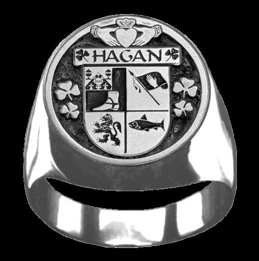 Image 0 of Hagan Irish Coat Of Arms Family Crest Mens Sterling Silver Ring