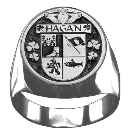 Image 1 of Hagan Irish Coat Of Arms Family Crest Mens Sterling Silver Ring