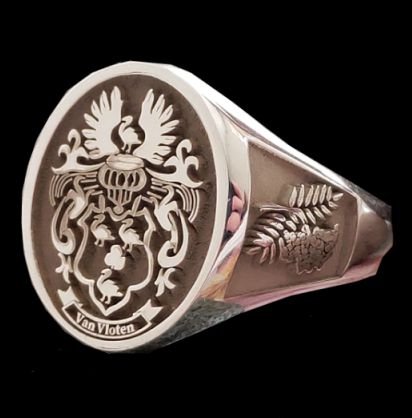 Image 0 of Embossed Coat Of Arms Oval Family Crest Medium Mens Sterling Silver Ring