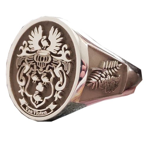 Image 1 of Embossed Coat Of Arms Oval Family Crest Medium Mens Sterling Silver Ring