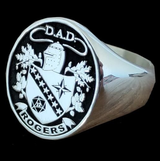 Image 2 of Embossed Coat Of Arms Oval Family Crest Medium Mens Sterling Silver Ring