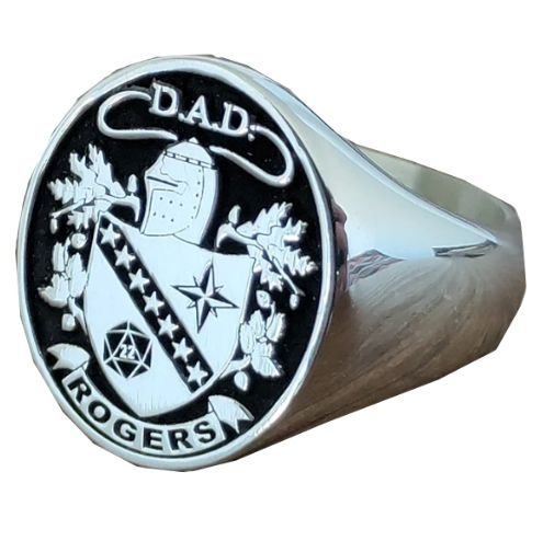 Image 3 of Embossed Coat Of Arms Oval Family Crest Medium Mens Sterling Silver Ring