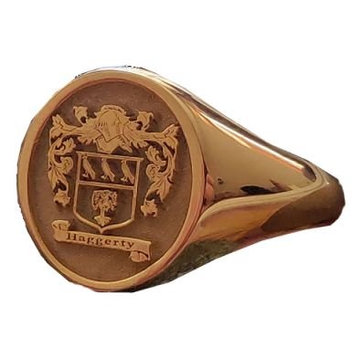 Image 1 of Embossed Coat Of Arms Oval Family Crest Extra Large Mens Gold Filled Ring