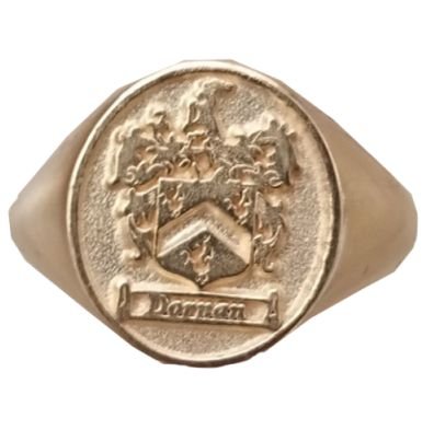 Image 5 of Embossed Coat Of Arms Oval Family Crest Extra Large Mens Gold Filled Ring