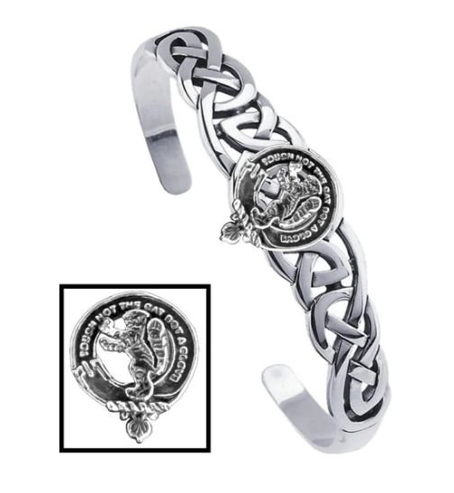 Image 1 of Chattan Clan Badge Sterling Silver Clan Crest Interlace Cuff Bracelet