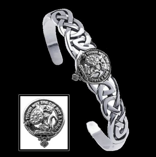 Image 0 of MacBain Clan Badge Sterling Silver Clan Crest Interlace Cuff Bracelet