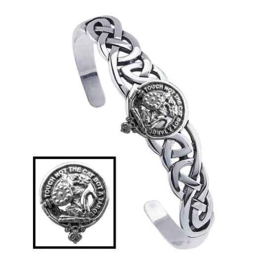 Image 1 of MacBain Clan Badge Sterling Silver Clan Crest Interlace Cuff Bracelet