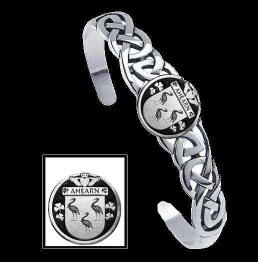 Image 0 of Ahearn Irish Coat Of Arms Sterling Silver Family Crest Interlace Cuff Bracelet