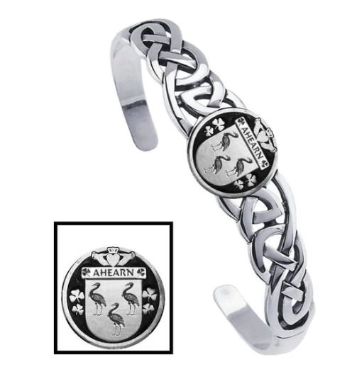 Image 1 of Ahearn Irish Coat Of Arms Sterling Silver Family Crest Interlace Cuff Bracelet