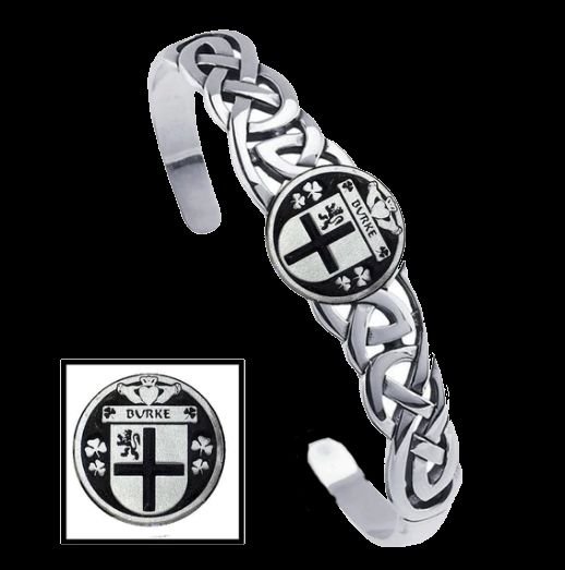 Image 0 of Burke Irish Coat Of Arms Sterling Silver Family Crest Interlace Cuff Bracelet