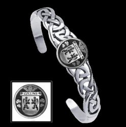 Collins Irish Coat Of Arms Sterling Silver Family Crest Interlace Cuff Bracelet