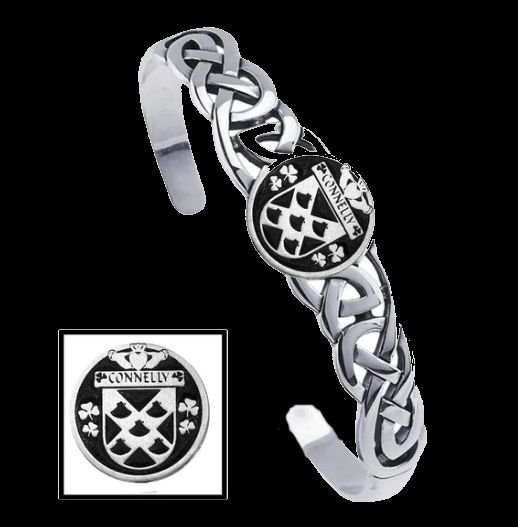 Image 0 of Connelly Irish Coat Of Arms Sterling Silver Family Crest Interlace Cuff Bracelet