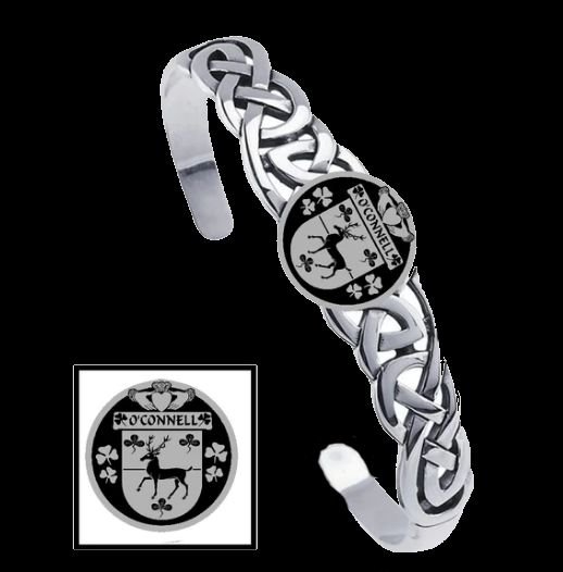 Image 0 of OConnell Irish Coat Of Arms Sterling Silver Family Crest Interlace Cuff Bracelet