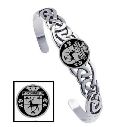Image 1 of OConnell Irish Coat Of Arms Sterling Silver Family Crest Interlace Cuff Bracelet