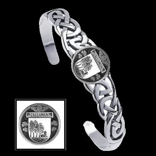 Image 0 of Callahan Irish Coat Of Arms Sterling Silver Family Crest Interlace Cuff Bracelet