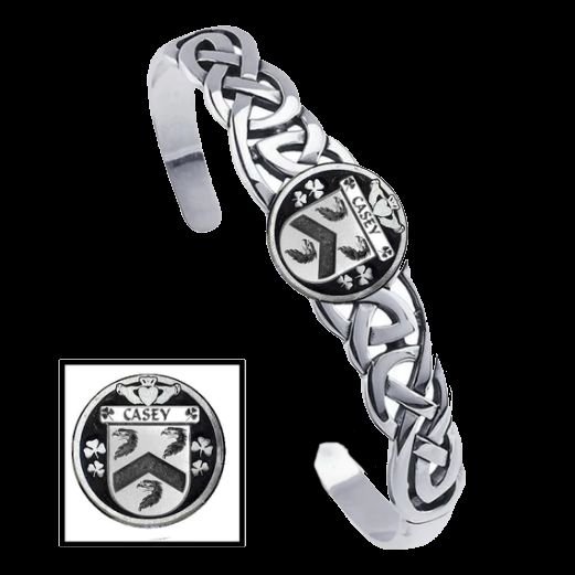 Image 0 of Casey Irish Coat Of Arms Sterling Silver Family Crest Interlace Cuff Bracelet