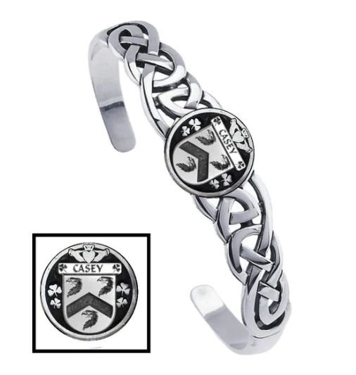 Image 1 of Casey Irish Coat Of Arms Sterling Silver Family Crest Interlace Cuff Bracelet