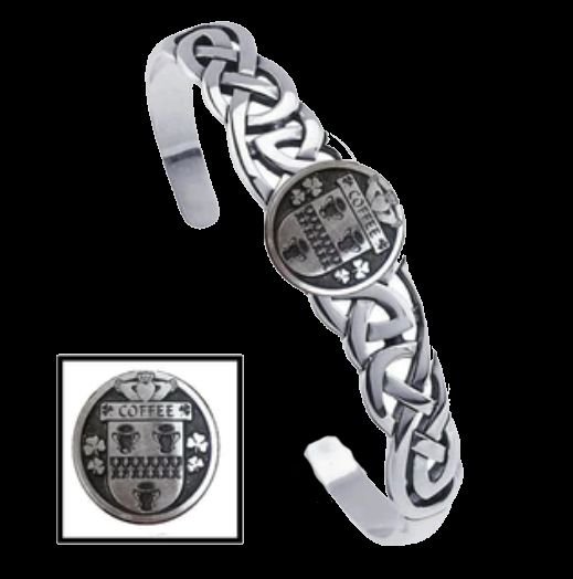 Image 0 of Coffee Irish Coat Of Arms Sterling Silver Family Crest Interlace Cuff Bracelet