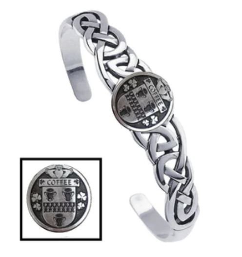 Image 1 of Coffee Irish Coat Of Arms Sterling Silver Family Crest Interlace Cuff Bracelet