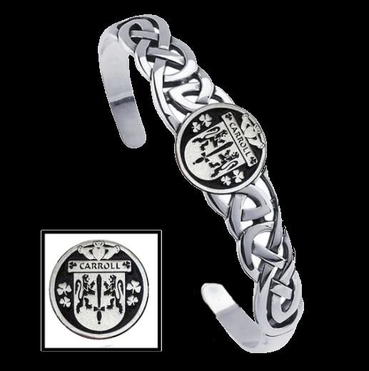 Image 0 of Carroll Irish Coat Of Arms Sterling Silver Family Crest Interlace Cuff Bracelet
