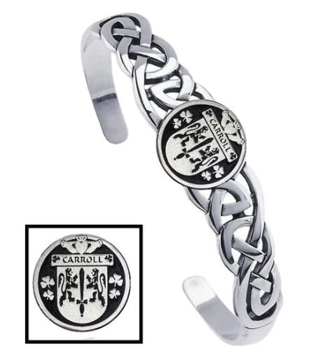 Image 1 of Carroll Irish Coat Of Arms Sterling Silver Family Crest Interlace Cuff Bracelet