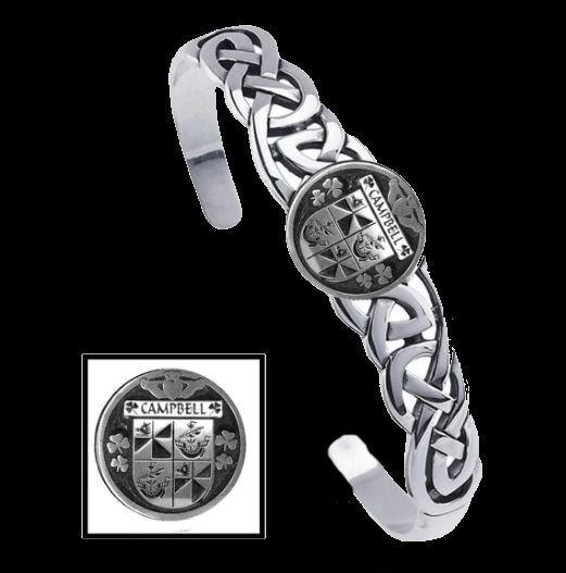 Image 0 of Campbell Irish Coat Of Arms Sterling Silver Family Crest Interlace Cuff Bracelet