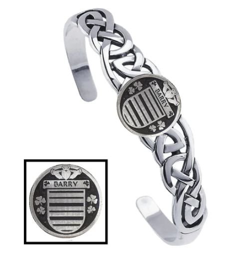 Image 1 of Barry Irish Coat Of Arms Sterling Silver Family Crest Interlace Cuff Bracelet